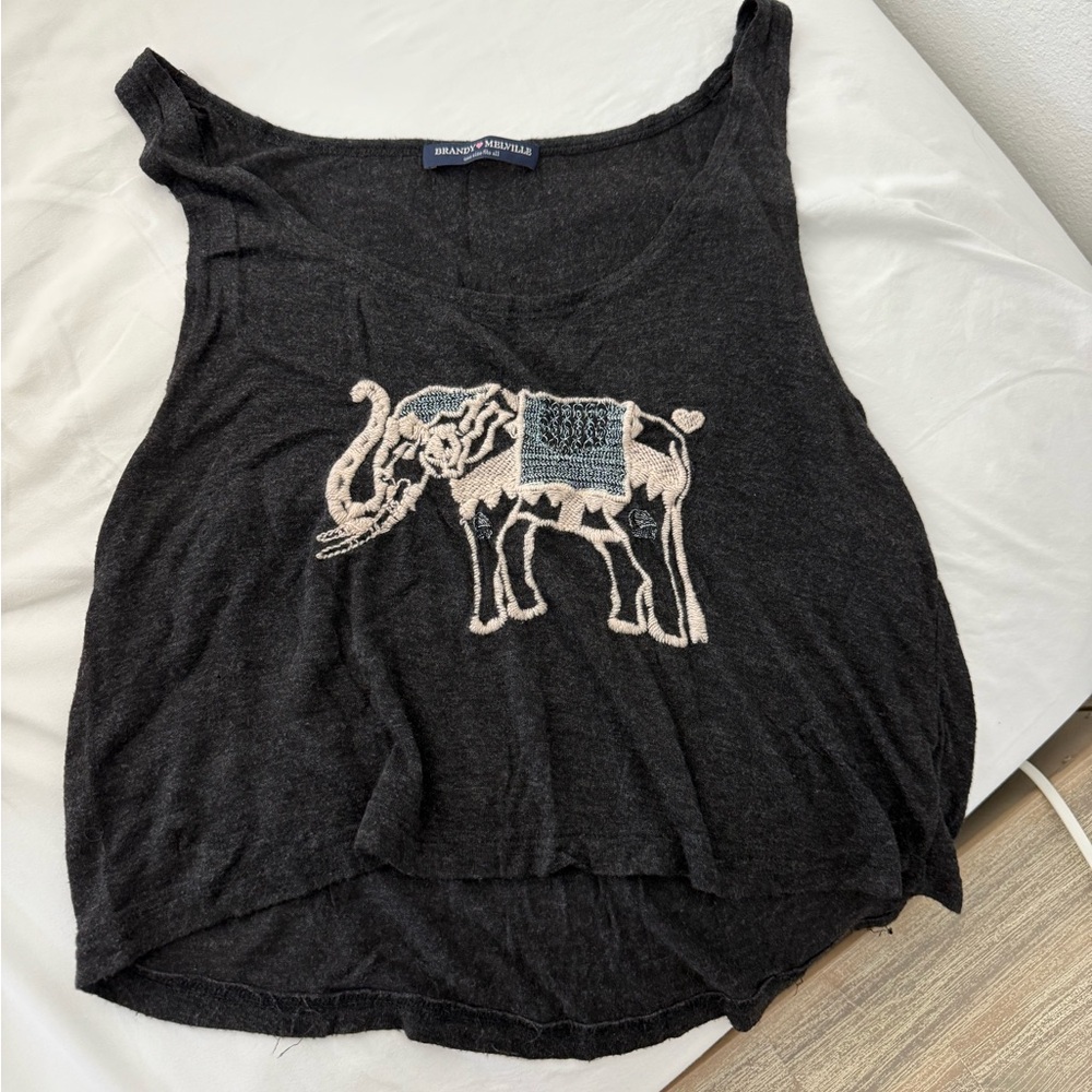 Brandy Melville Black Tank Top with Elephant Design